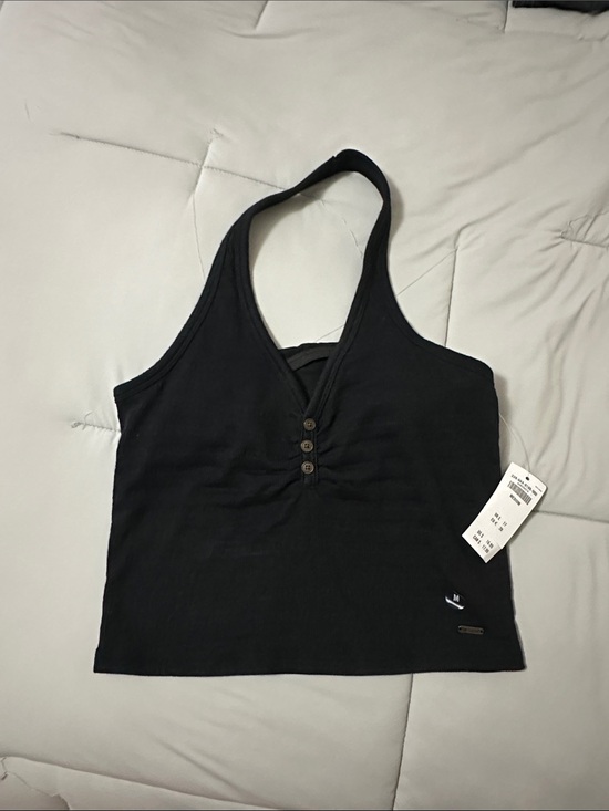 Hollister Tops - Black Women's ribbed Halter Tank Top with Button Detail